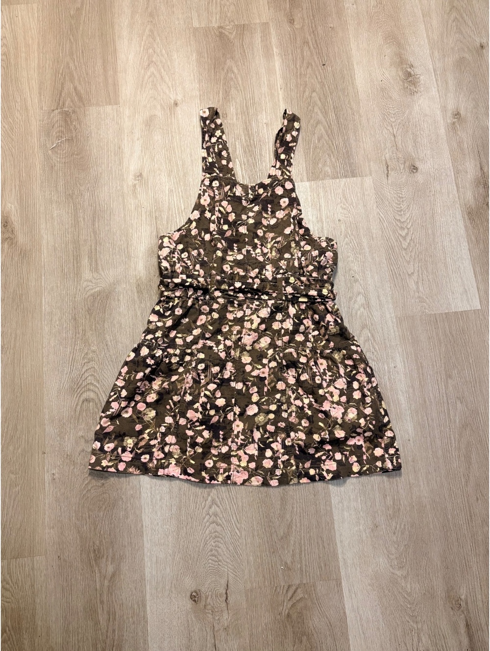 Free People Brown and Pink Overall Mini Dress Size 4 Staying in Jumper Fairy